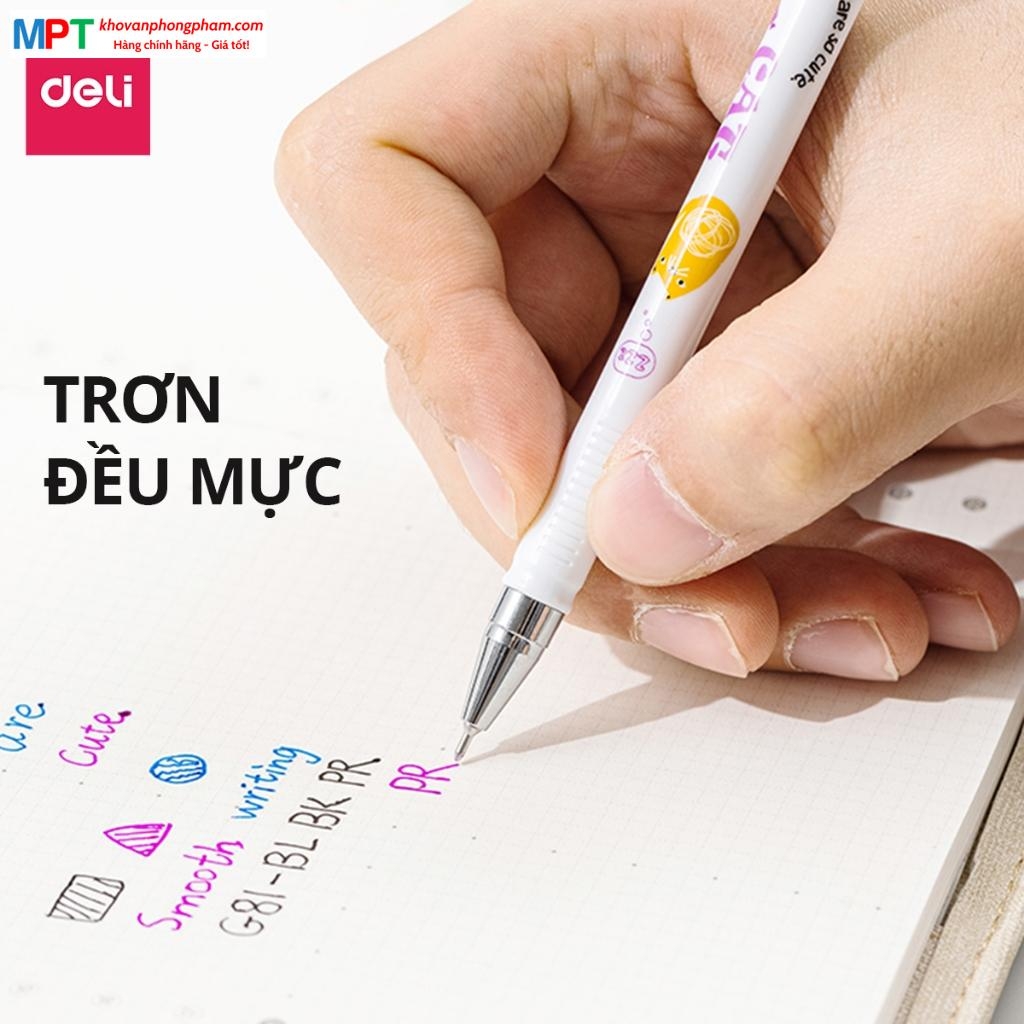 Bút gel Deli EG81-BL ngòi 0.5mm - Mực xanh, Mực nhanh khô nét đều
