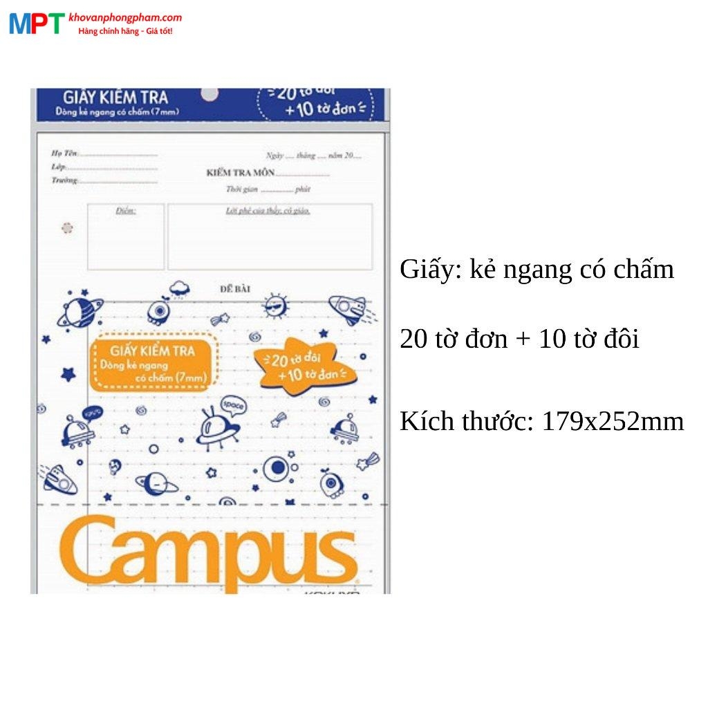 [MUA 3 TẶNG 1 BÚT BI] Giấy kiểm tra Campus kẻ ngang có chấm 20 tờ đôi + 10 đơn TP-BSM70G-30
