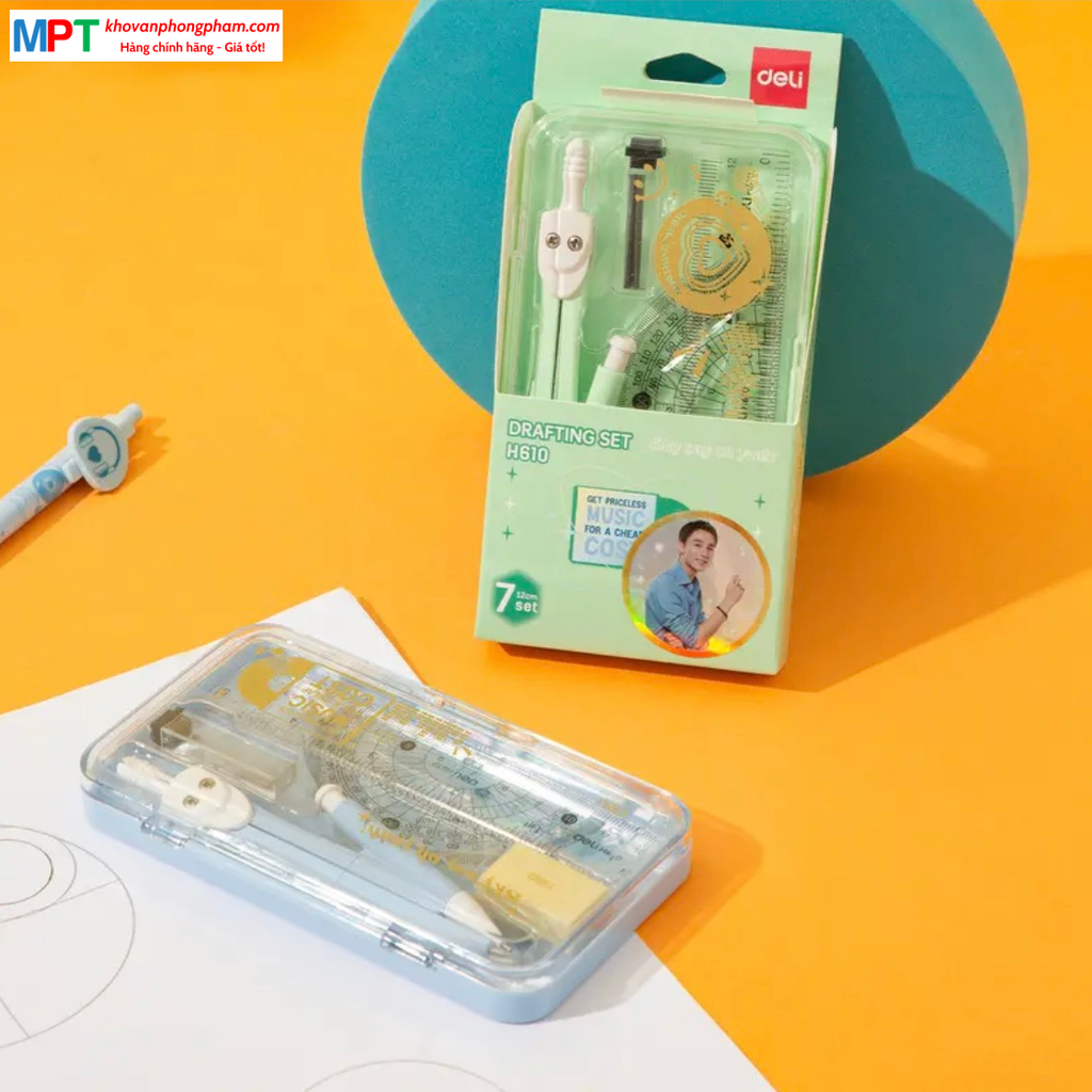 [Sơn Tùng M-TP Collection] Bộ Compa, eke Deli H610 chì bấm - Tặng 1 bút chì cao cấp