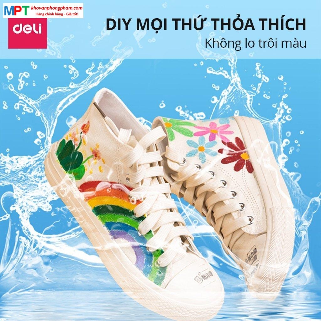 Bút sơn Acrylic Marker ngòi nét nhỏ 36 màu Deli C189-36 - Chống nước vẽ trên mọi chất liệu, Tô màu DIY vẽ giày vải, chai lọ