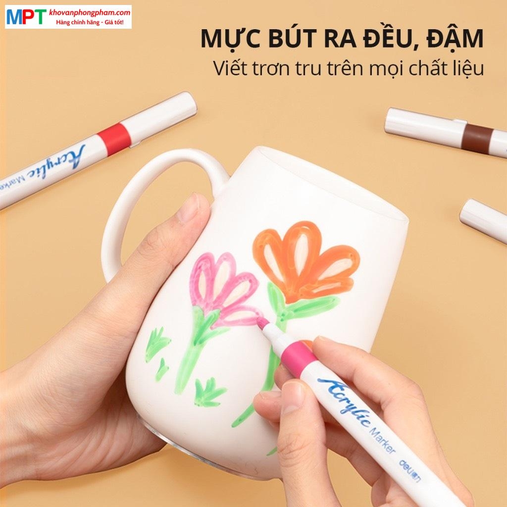 Bút sơn Acrylic Marker cao cấp 36 màu Deli HM911-36 - Chống nước vẽ trên mọi chất liệu, Tô màu DIY vẽ giày vải, chai lọ