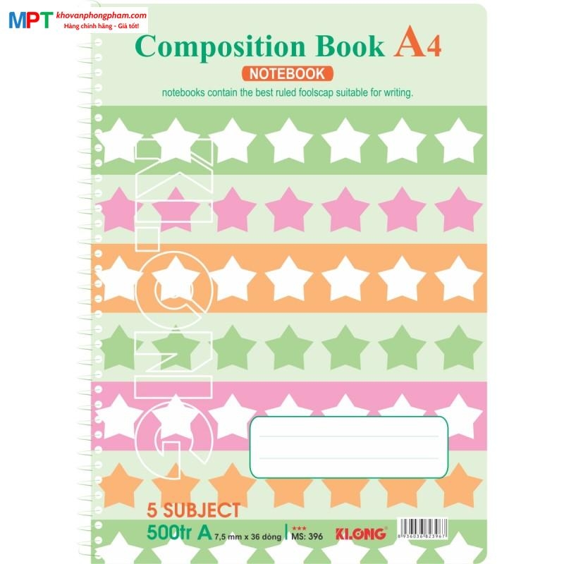Sổ lò xo Klong đơn A4 500 trang 396 - Định lượng 58gsm - Kích thước 210x297mm