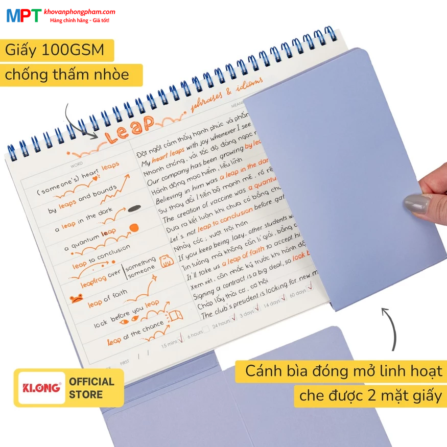 Sổ học từ vựng Word List khổ B5 KLONG 120 trang 917 - Định lượng 100gsm - Kích thước 175x250mm