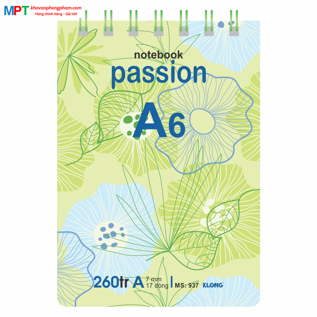 Sổ lò xo KLONG kép ngang khổ A6 260 trang 937 - Định lượng 70gsm - Kích thước 105x148mm