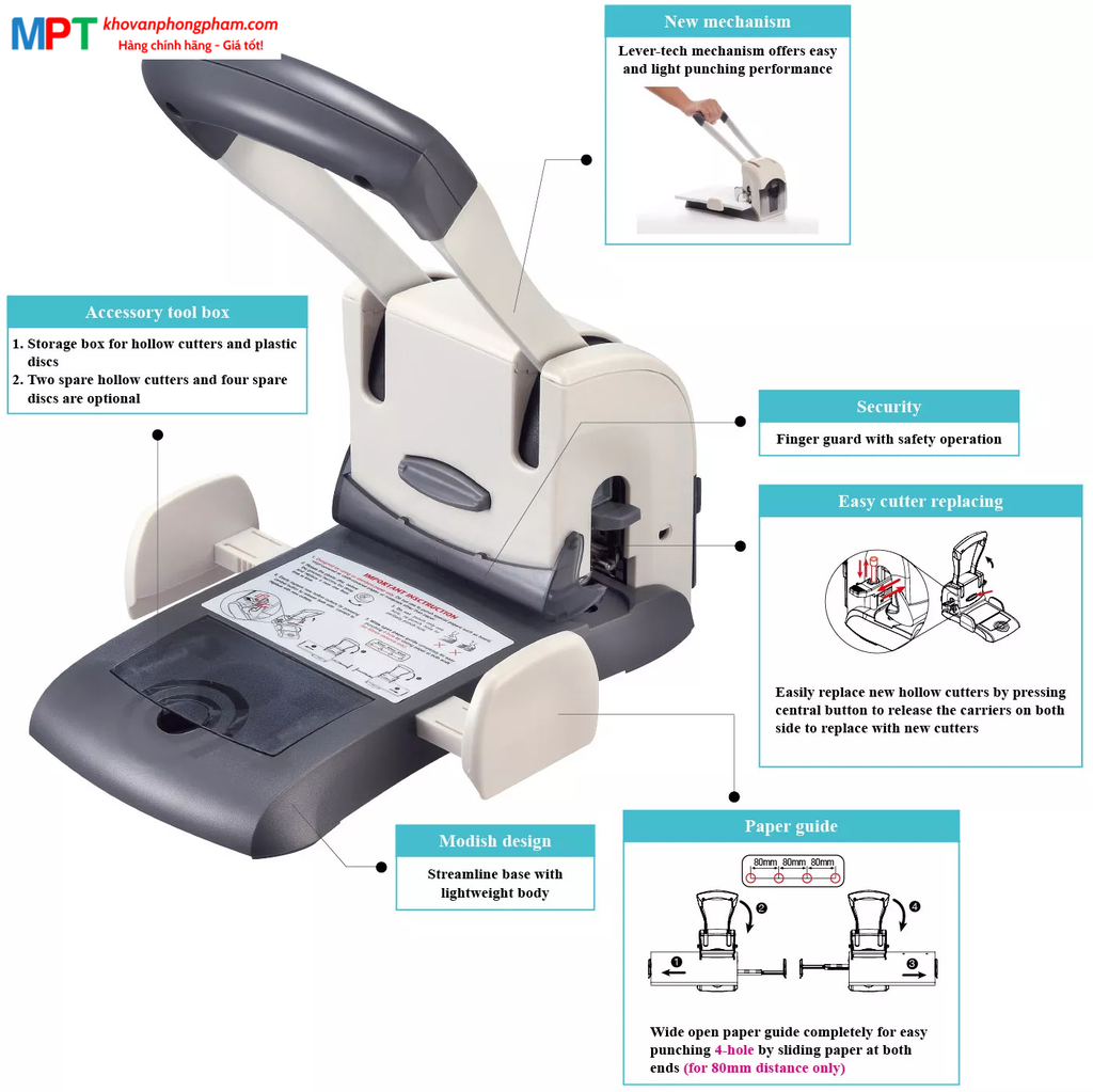 Đục 2 lỗ Kw-TriO 09546 - Đục 100 tờ (Có trợ lực)