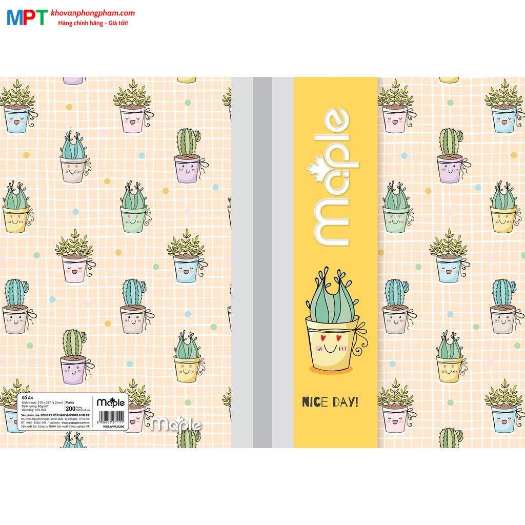 Sổ bìa bồi may gáy Maple 200 trang NBB.A4PLA200