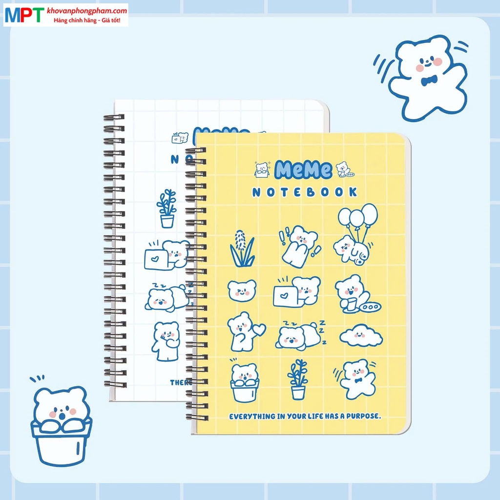 Sổ lò xo Hải Tiến A5 160 trang MEME 8502 - Kích thước 150 x 210 mm, Định lượng 100gsm - DÒNG KẺ CARO