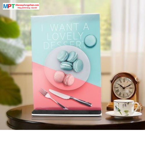 Menu mica để bàn A6 chân cài - Khổ dọc, khổ ngang - Kích thước: 15x10cm