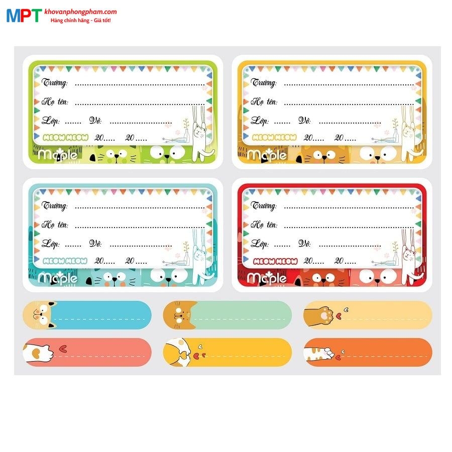 Nhãn vở Maple MEOW 5434 - 16 nhãn/túi, kèm tem phụ - Kích thước: 7x4cm