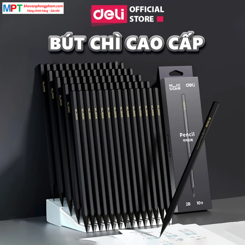 Bút chì Nusign Deli NS722-2B - Lõi đen cao cấp, thân bút hình lục giác