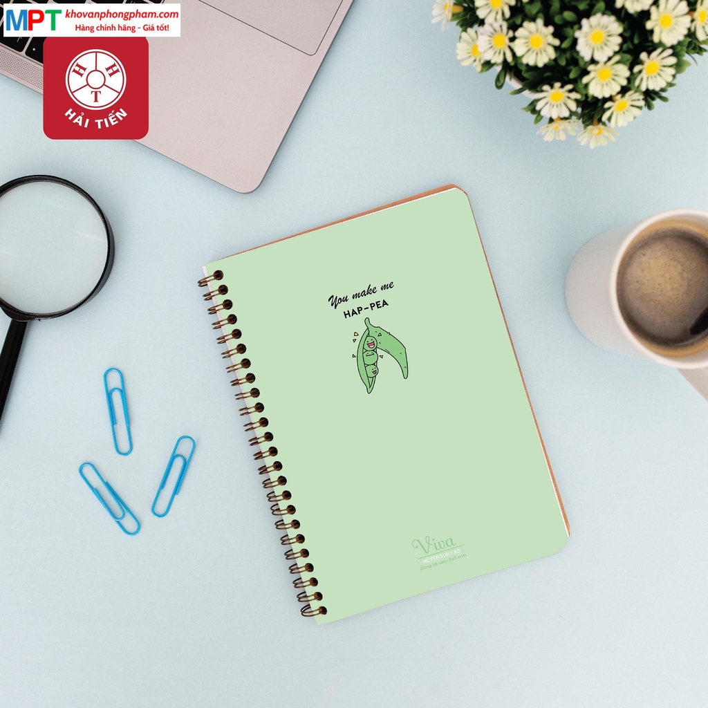 Sổ lò xo bìa nhựa cao cấp VIVA khổ A6 Hải Tiến 200 trang 6539 (KT: 100x150mm) - Kẻ Caro 5x5mm