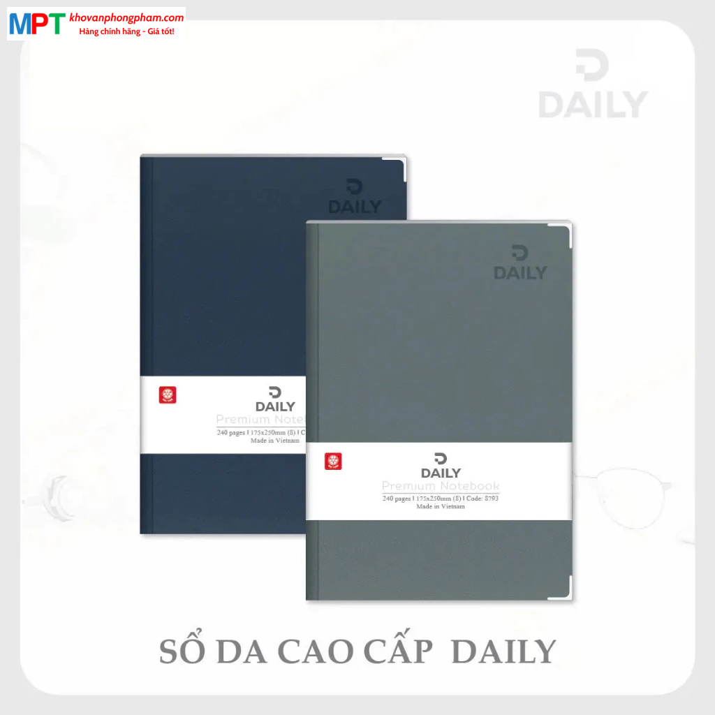 Sổ bìa da DAILY 5 - 160 trang 8762 - Kích thước 135 x 195mm - Định lượng 70gsm, dòng kẻ ngang