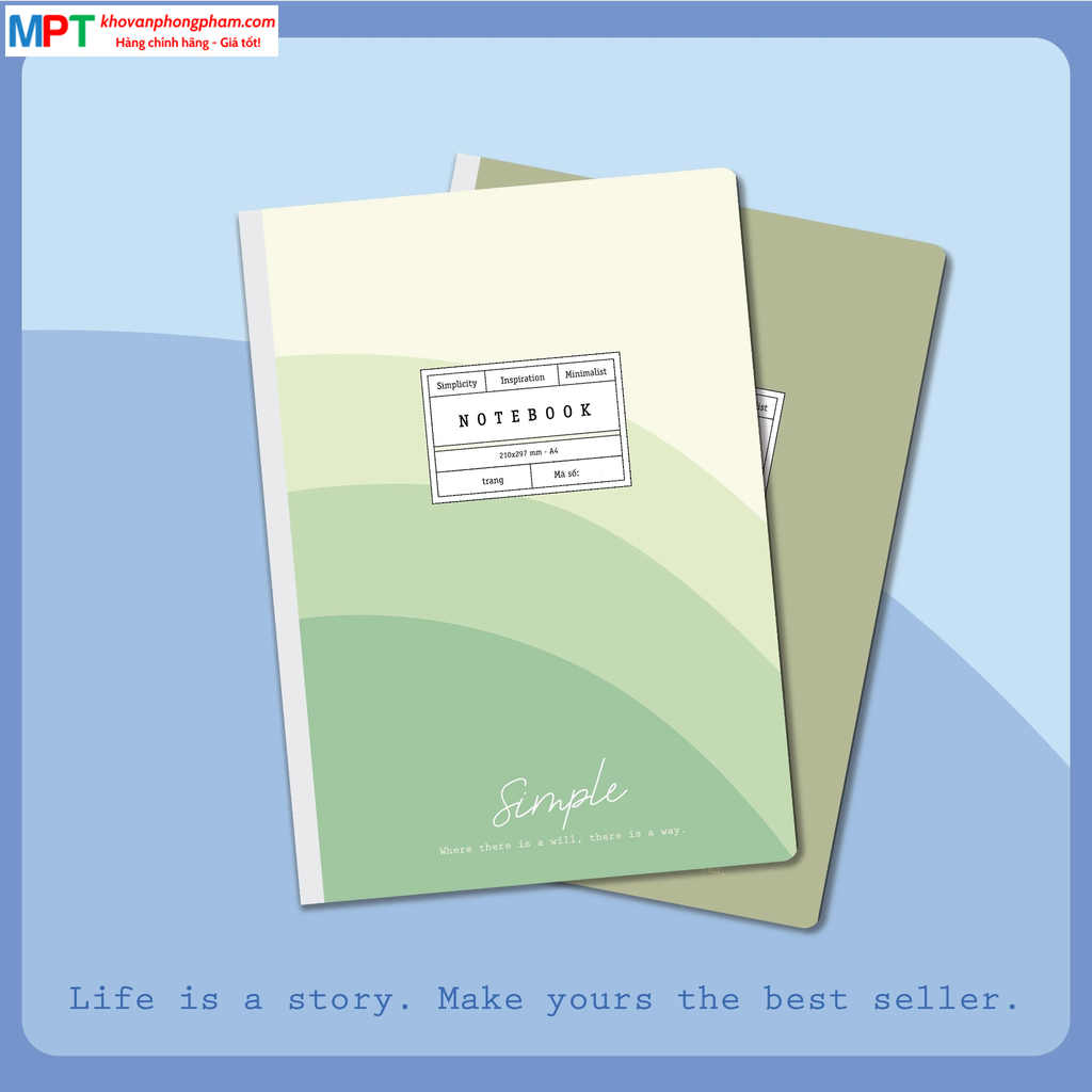 Sổ may gáy bìa bồi A4 Hải Tiến 300 trang Simple 3255 - Định lượng 70gsm