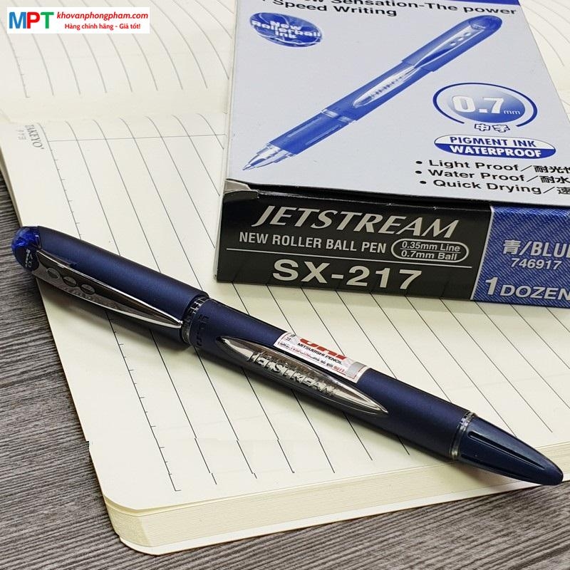 [MUA 12 CÁI TẶNG 1 CÁI] Bút bi Uni Jetstream SX-217 Ngòi 0.7mm đậy nắp - Mực xanh (Nhập khẩu bởi Cty Thái Á)