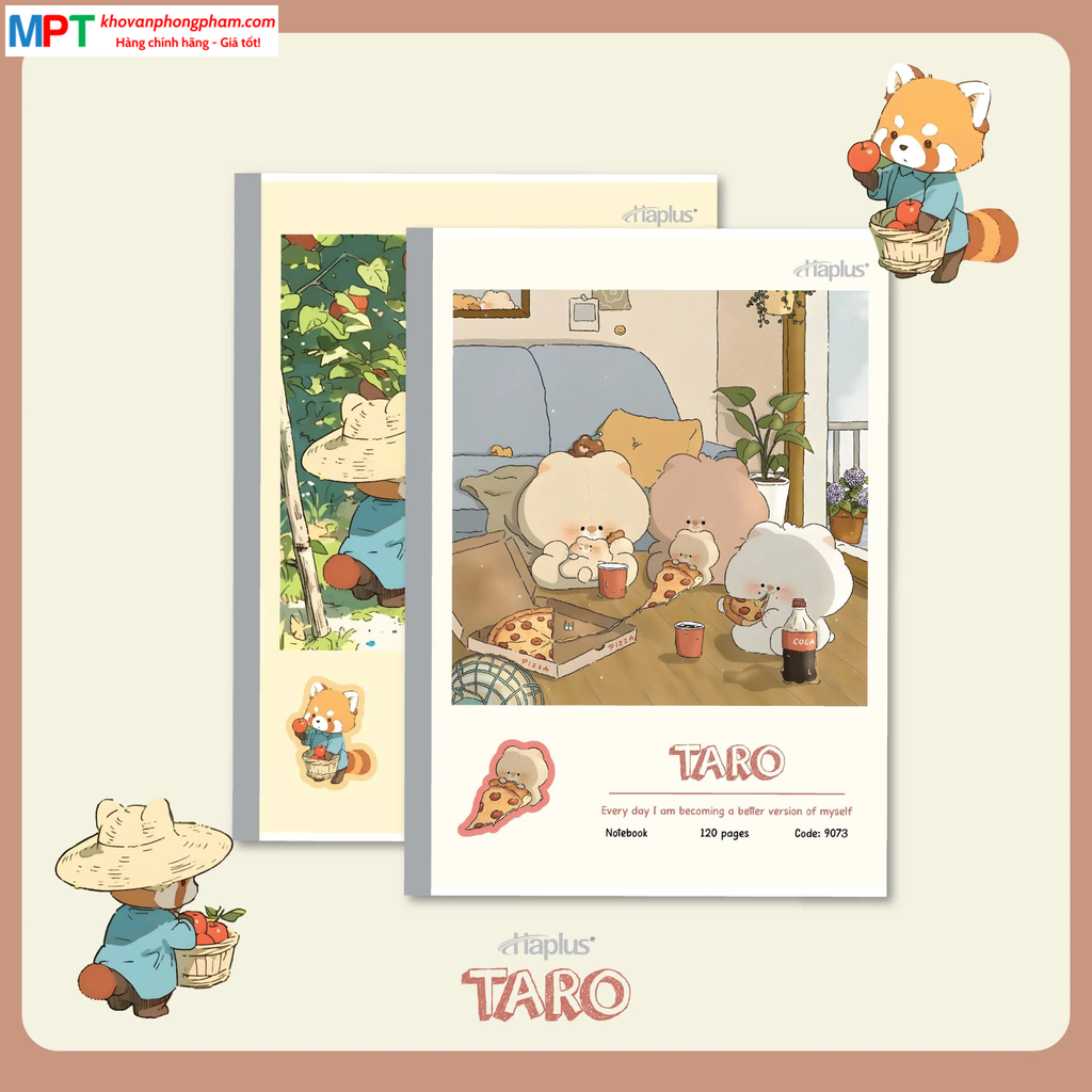 Vở kẻ ngang Haplus 120 trang TARO 9073 - Định lượng 70gsm, giấy vàng chống lóa - Mua 5 quyển tặng 1 bút bi