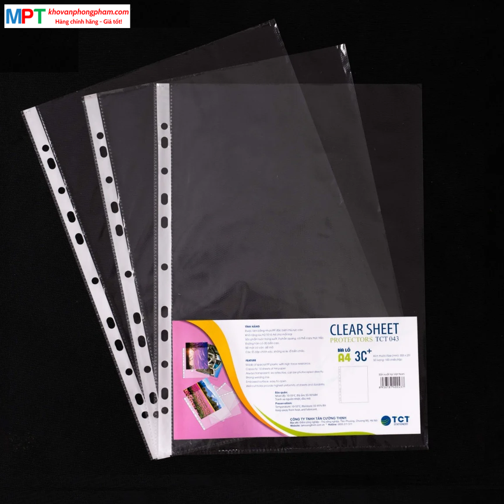 [SIÊU RẺ] Sơ mi lỗ A4 mỏng 3C TCT-043 (100 túi/3 lạng)