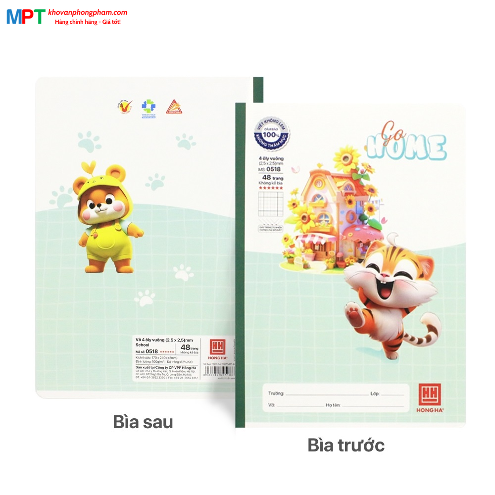 Vở 4 ô ly Hồng Hà 48 trang Baby Shop 0518 - Định lượng 100gsm, giấy vàng chống lóa mỏi mắt - Mua 10 quyển tặng 1 bút chì