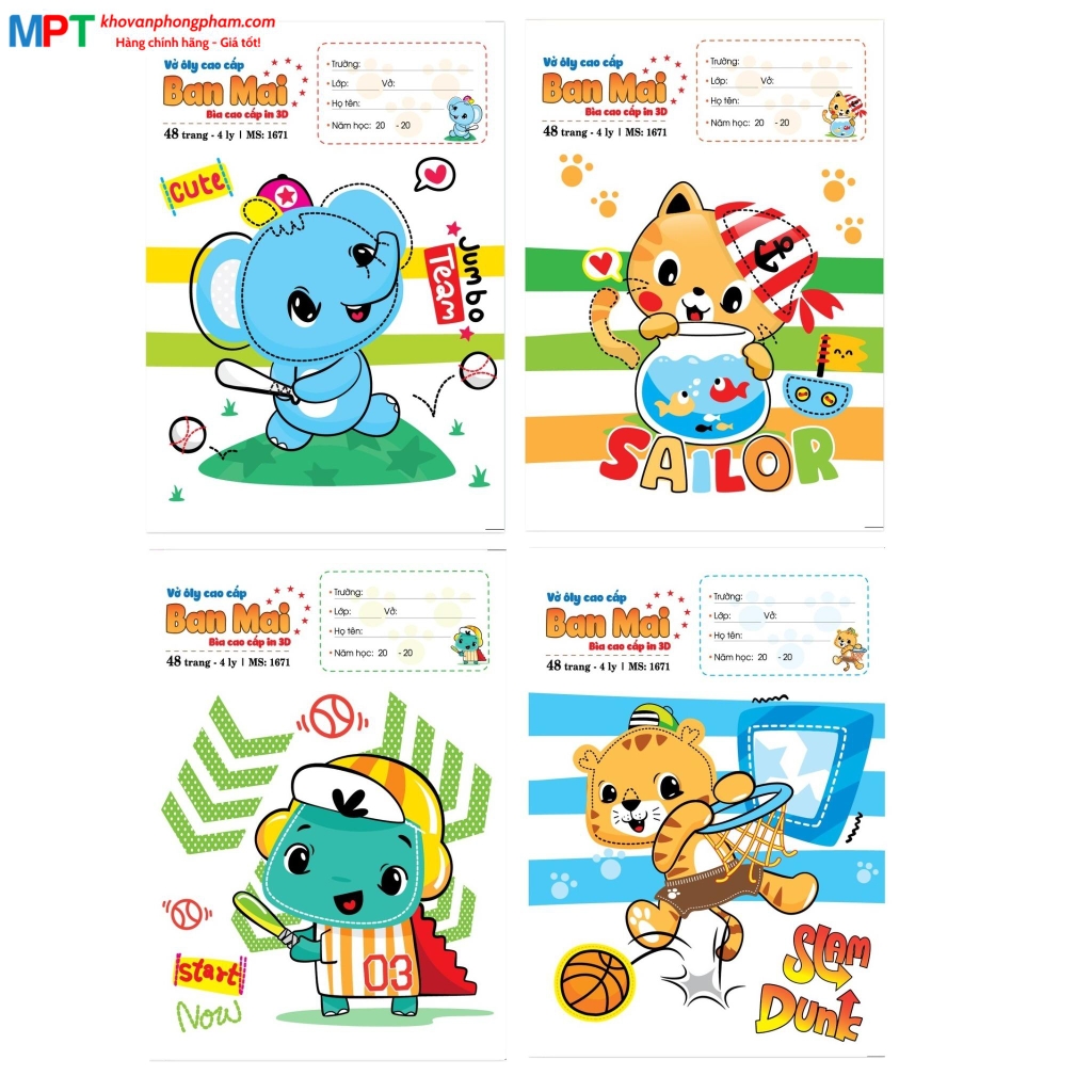 Vở 4 ôly Ban Mai 48 trang 1671 bìa 3D - Giấy định lượng 120gsm - Mua 10 quyển tặng 01 bút chì