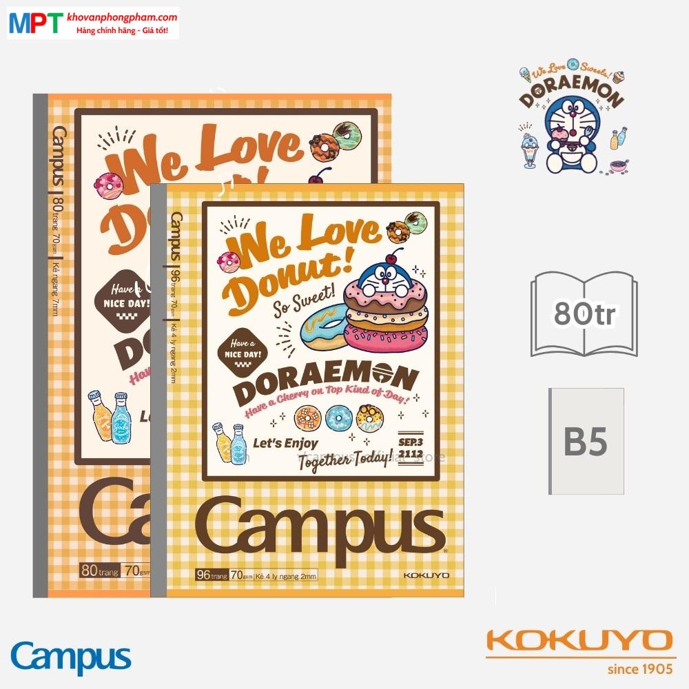 [MẪU MỚI 2024] Vở kẻ ngang Campus Doraemon Phong Cách Retro 80 trang - Mua 10 tặng 1 bút bi