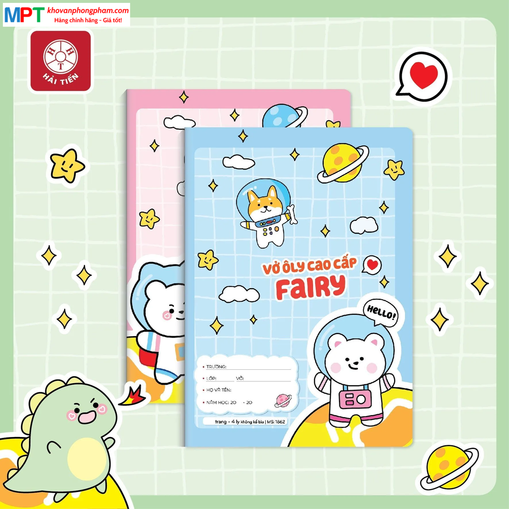 Vở 4 ô ly Hải Tiến 80 trang FAIRY 1879 - Định lượng 100gsm - Mua 05 quyển tặng 1 bút chì