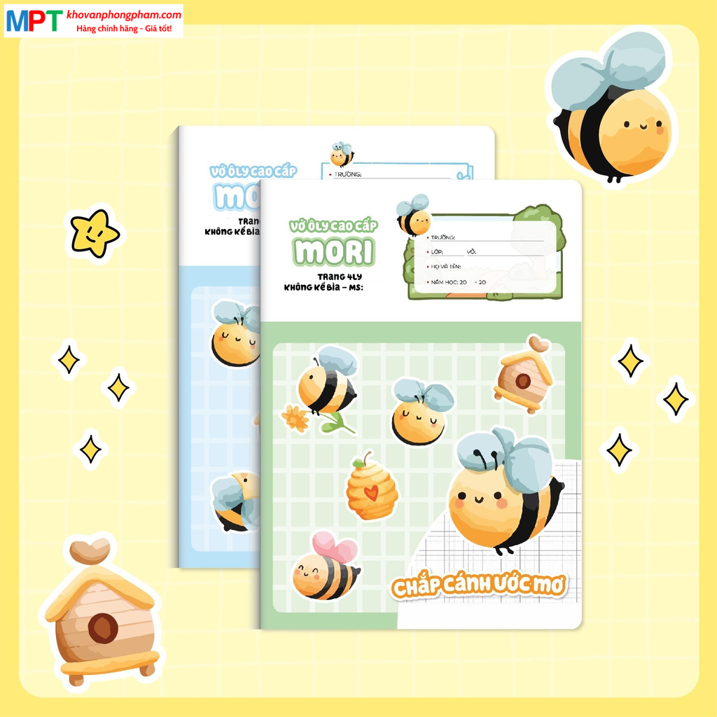 Vở 4 ô ly MORI 80 trang Hải Tiến 2050 - Định lượng 100gsm - Mua 5 tặng 1 bút chì
