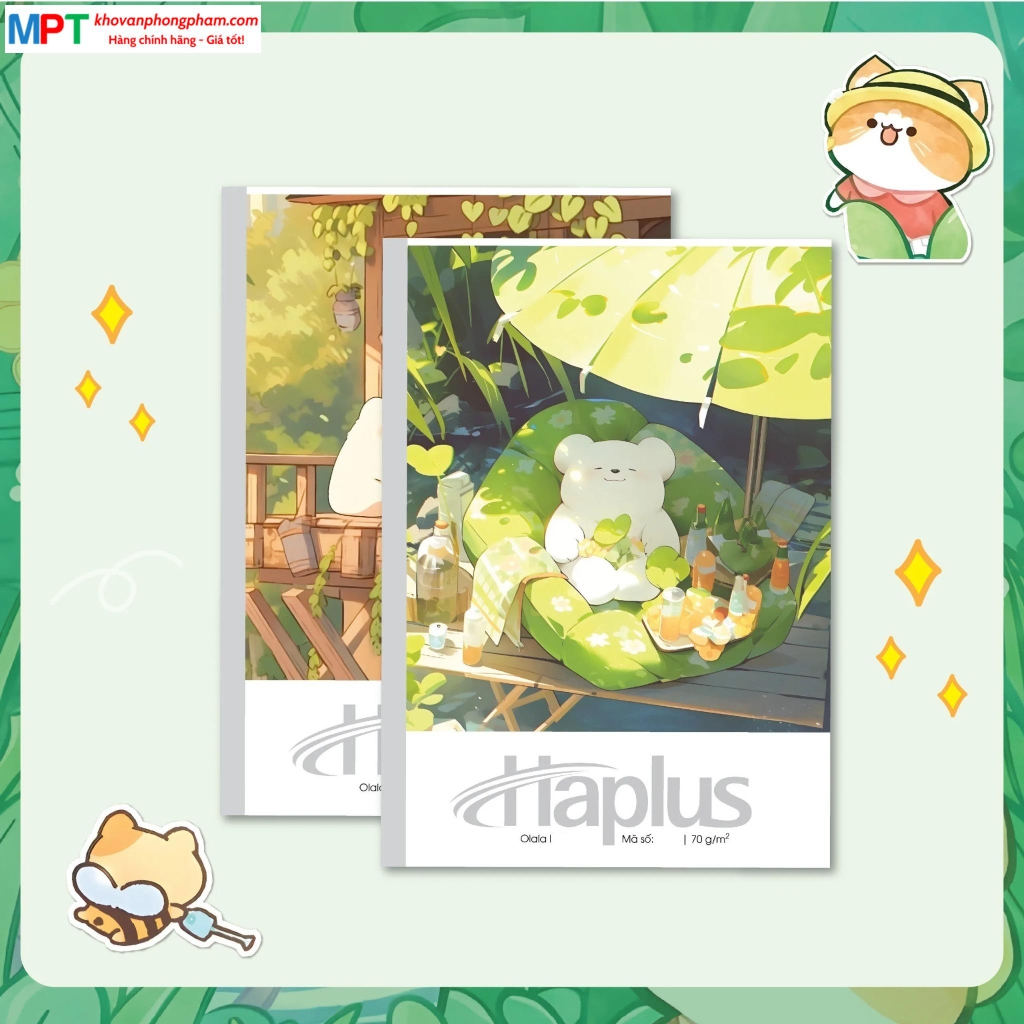 Vở kẻ ngang Haplus 200 trang OLALA 6874 - Giấy định lượng 70gsm - Mua 3 quyển tặng 1 bút bi