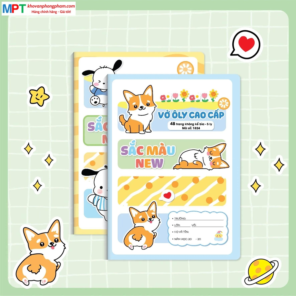 Vở 4 ô ly Hải Tiến 48 trang Sắc màu New 1824 - Định lượng 100gsm - Mua 10 quyển tặng bút chì