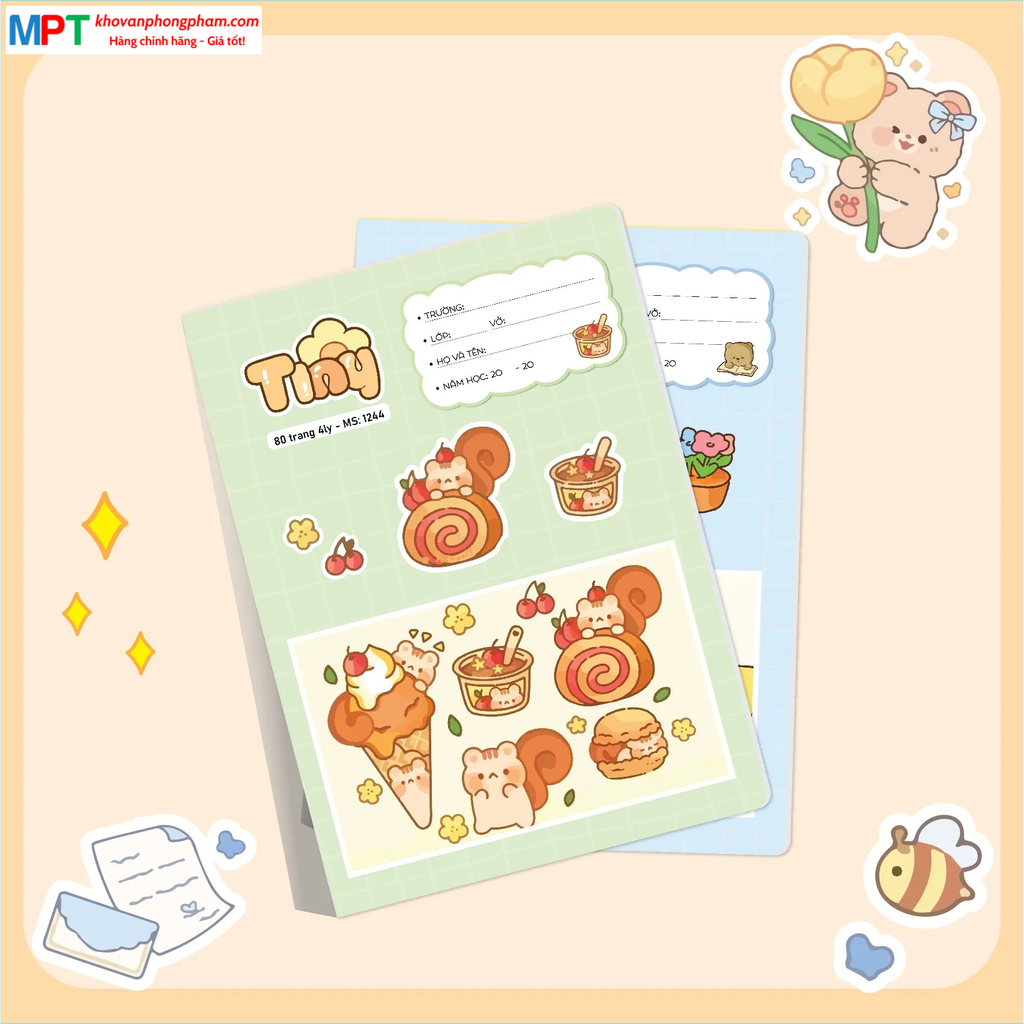 Vở 4 ô ly TINY 48 trang Hải Tiến 1237 - Giấy định lượng 120gsm - Mua 10 tặng 1 bút chì