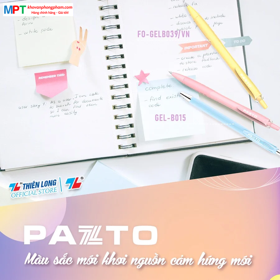 Hộp 5 Bút gel bi màu Pastel Thiên Long Pazto GEL B015 nét 0.5mm - Mực xanh