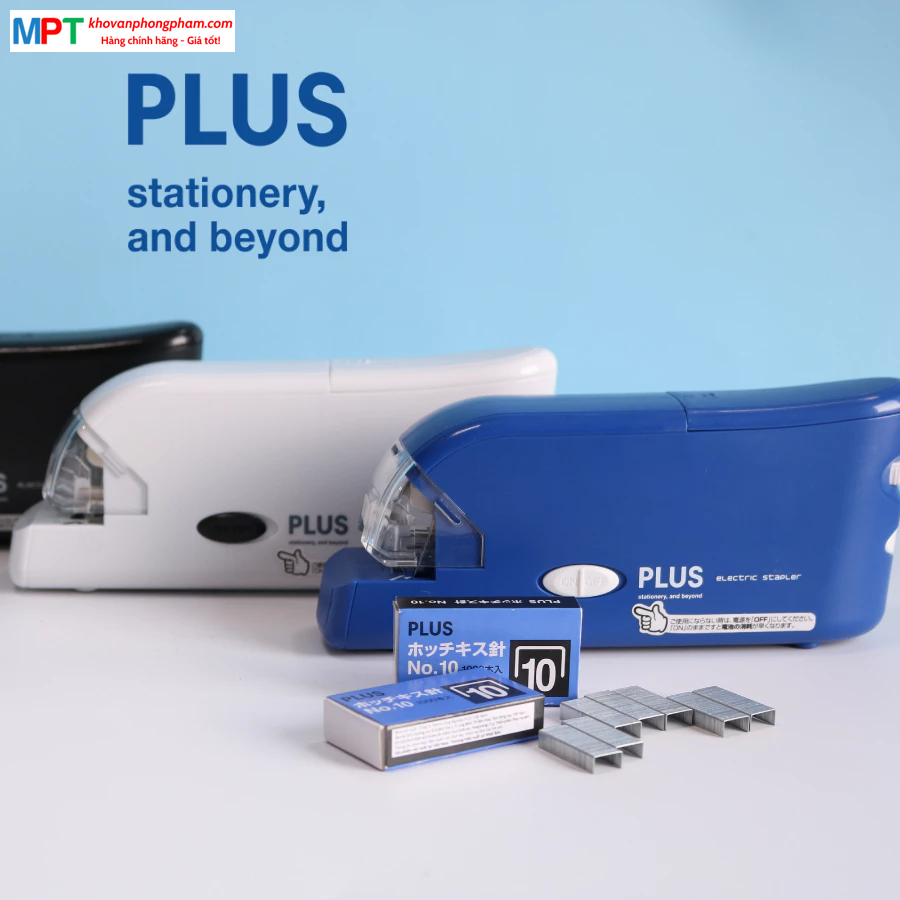 Máy dập ghim tự động Plus - Sử dụng cáp USB hoặc pin - Dập tối đa 20 tờ A4 - Dùng ghim bấm số 10