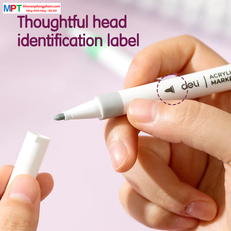 Bút sơn Acrylic Marker ngòi nét nhỏ 60 màu Deli C189-60 - Chống nước vẽ trên mọi chất liệu, Tô màu DIY vẽ giày vải, chai lọ