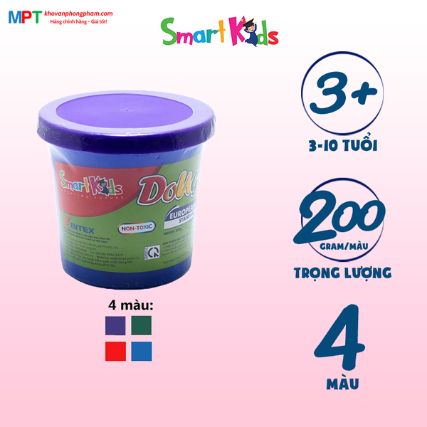 Hộp 200g Đất nặn, Bột nặn Smartkids Dough màu thường 200g SK-DC200R - TẶNG TẨY CHÌ THIÊN LONG