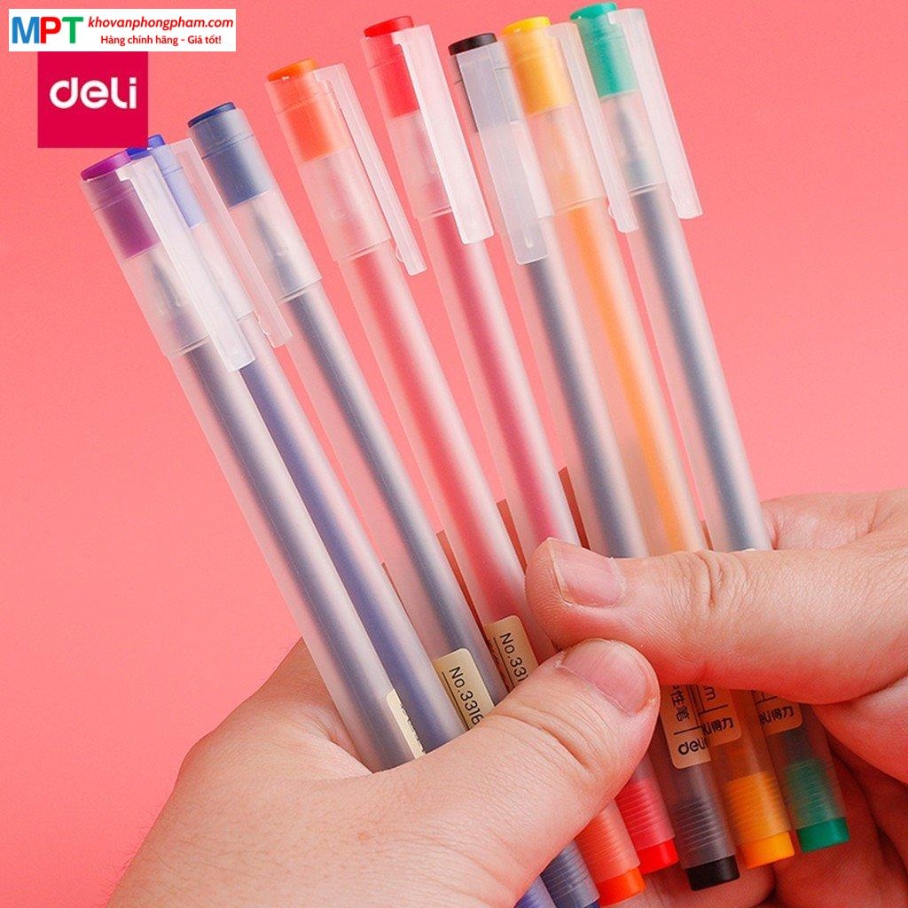Bộ 8 bút nước nhiều màu Deli 33160 ngòi 0.5mm kèm 8 ống mực thay thế