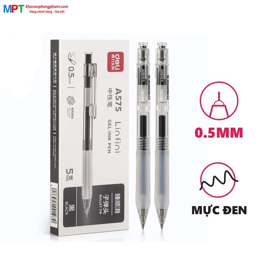 [MUA 10 TẶNG BÚT BI] Bút gel Deli A575 ngòi 0.5mm - Mực đen, Mực xanh (viết lên tới 800m)
