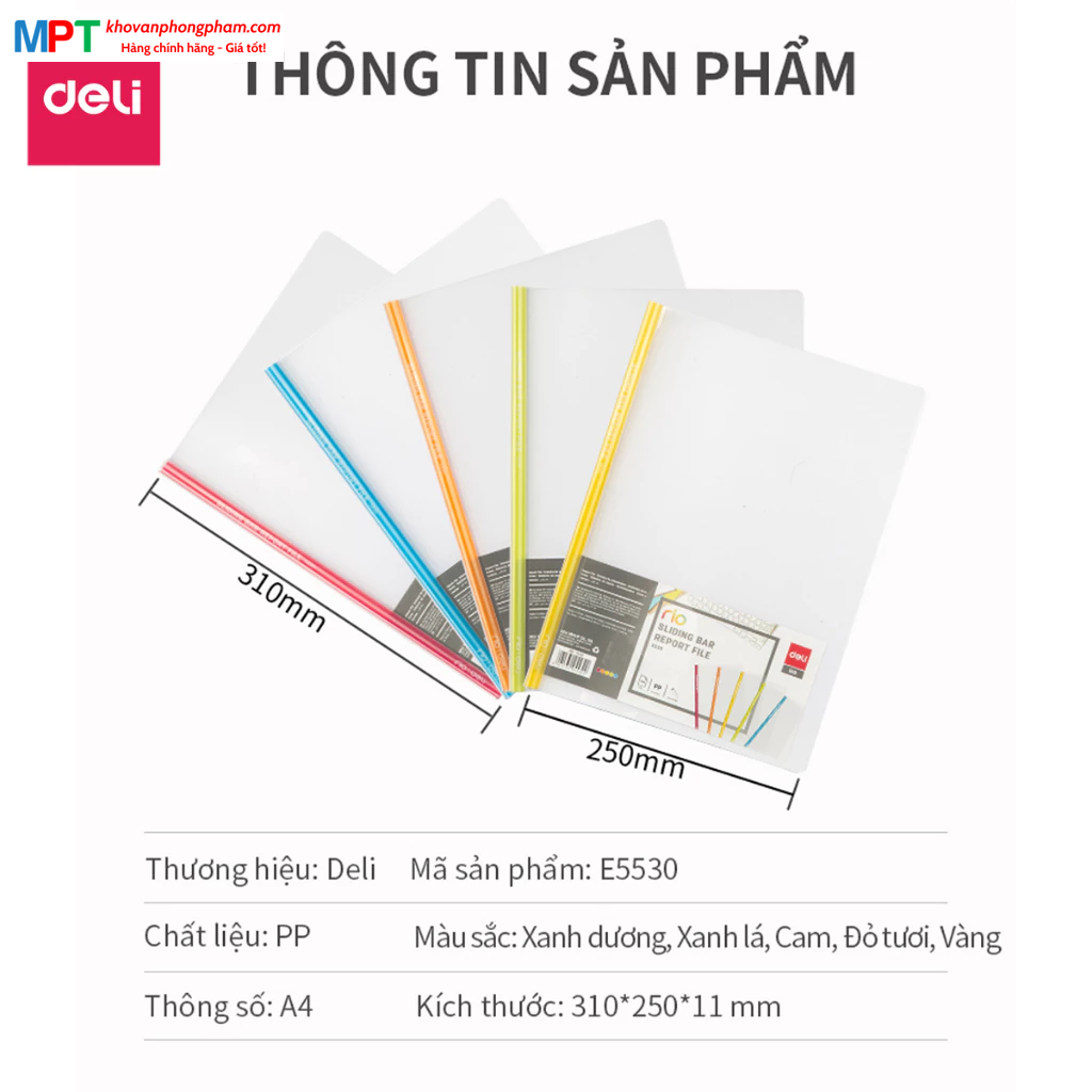 Combo 5 Rút gáy Deli 5530 - Gáy dày 10mm, chất liệu bìa cao cấp