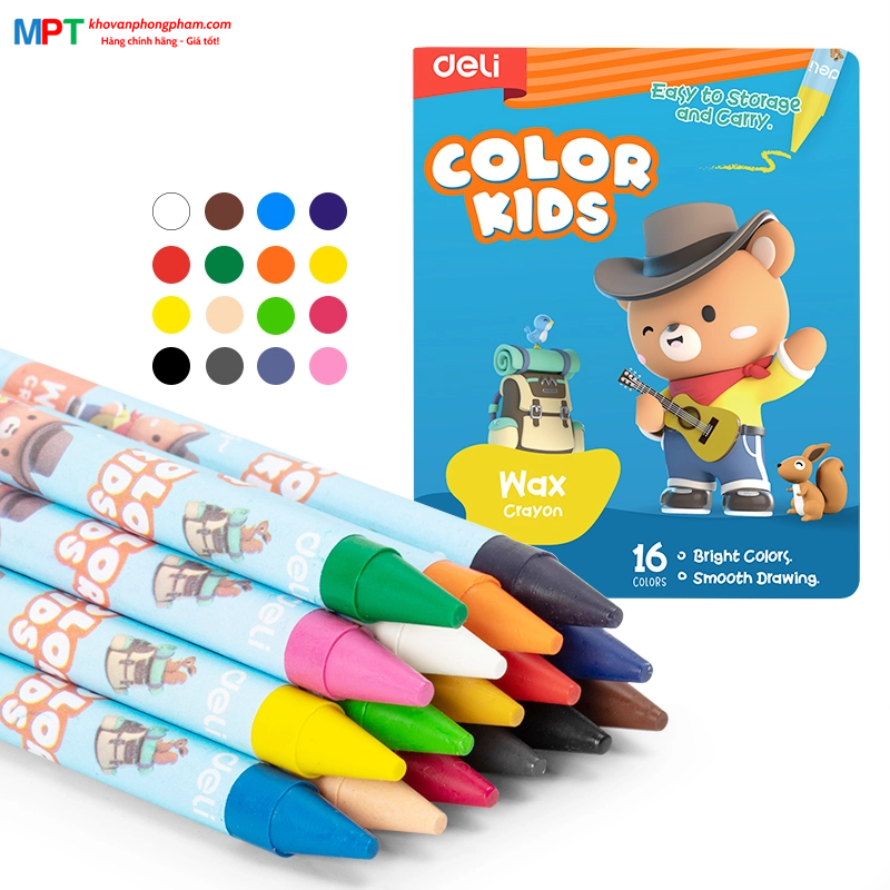 Bút sáp màu 16 màu Deli EC225-16 - Color Kids