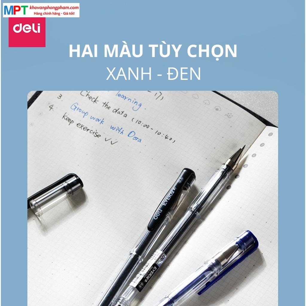 Bút gel Deli EG65-BL ngòi 0.5mm - Mực xanh, thiết kế đậy nắp, mực ra đều