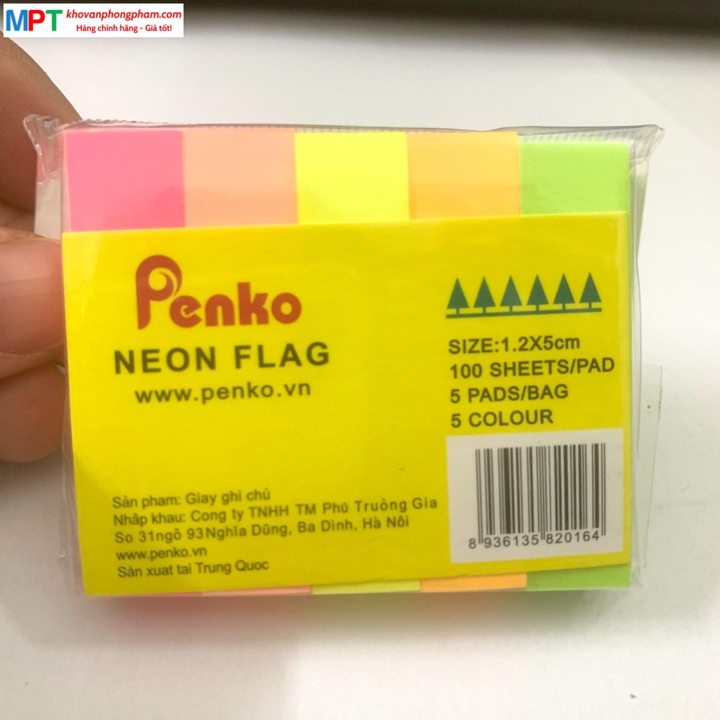 Giấy nhớ 5 màu giấy PENKO - Kích thước 1.5 x 5cm