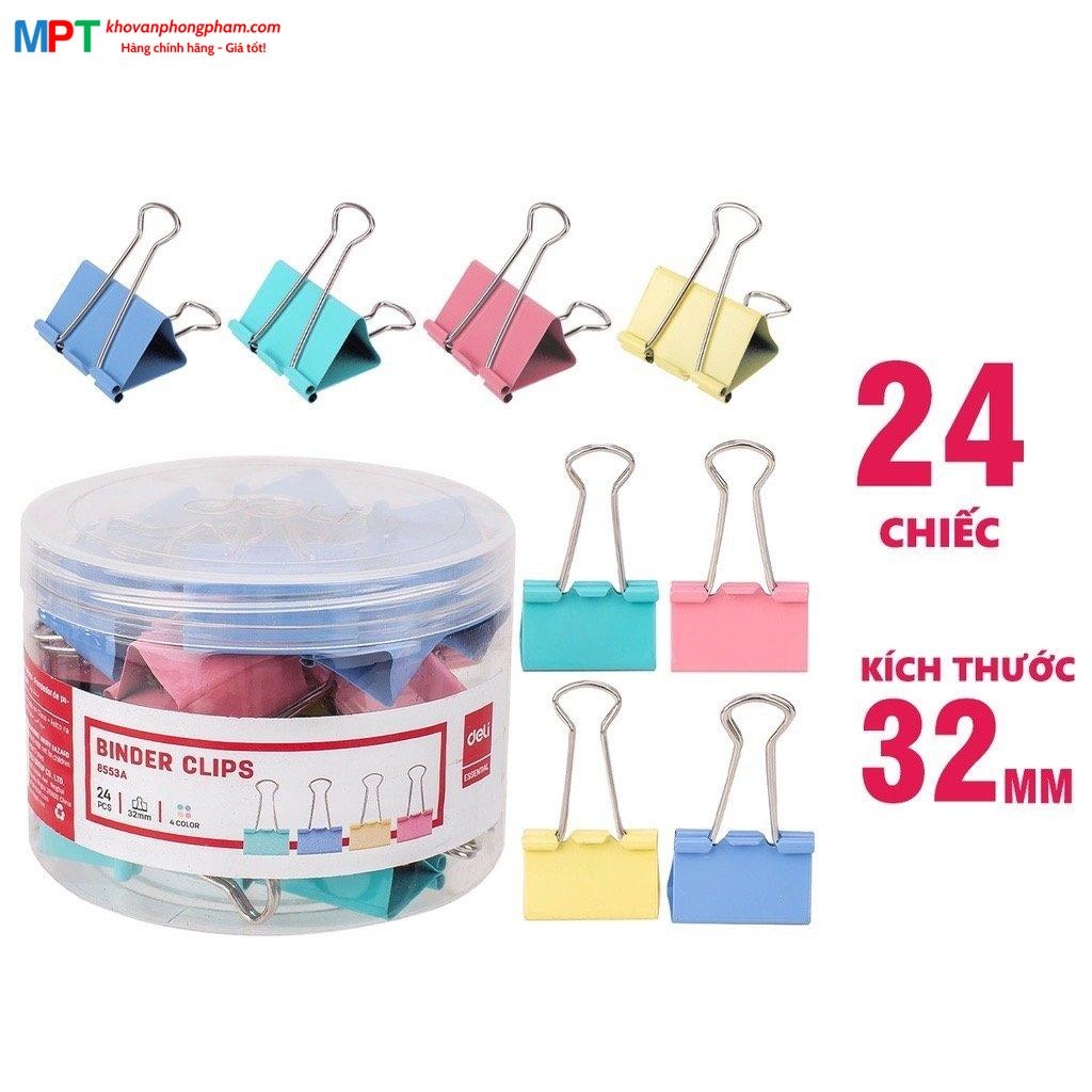 Kẹp bướm màu 32mm Deli E8553A - Hộp 24 cái