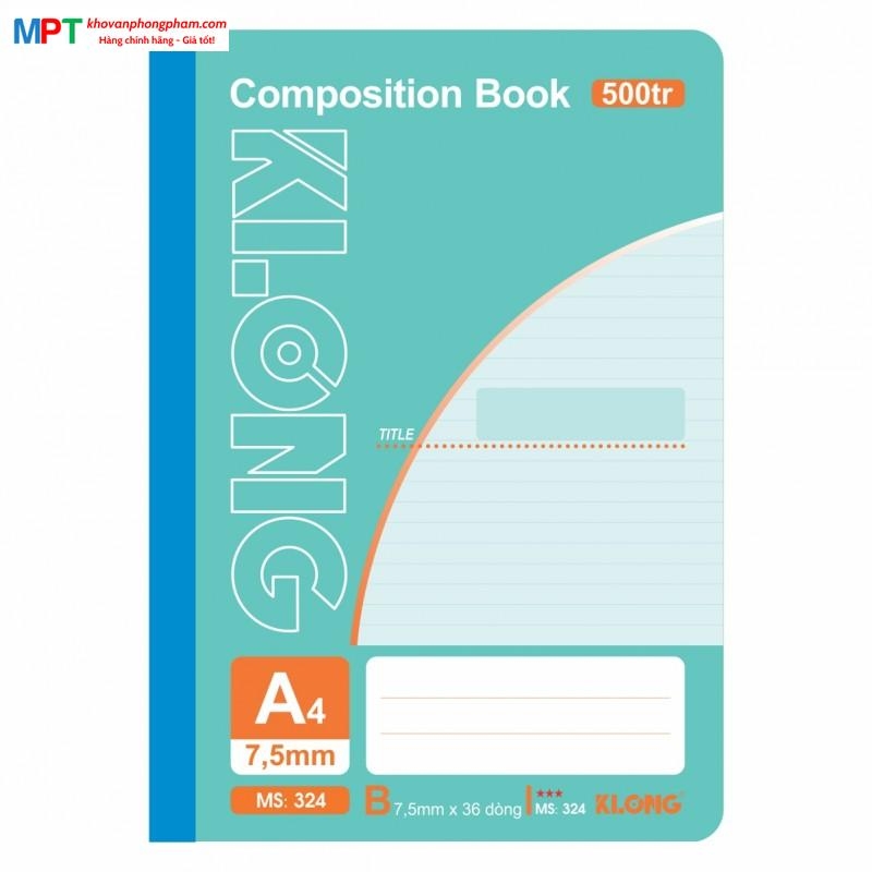 Sổ may gáy khổ A4 KLONG 500 trang 324 - Dòng kẻ ngang, định lượng 58gsm - Kích thước 210x297mm