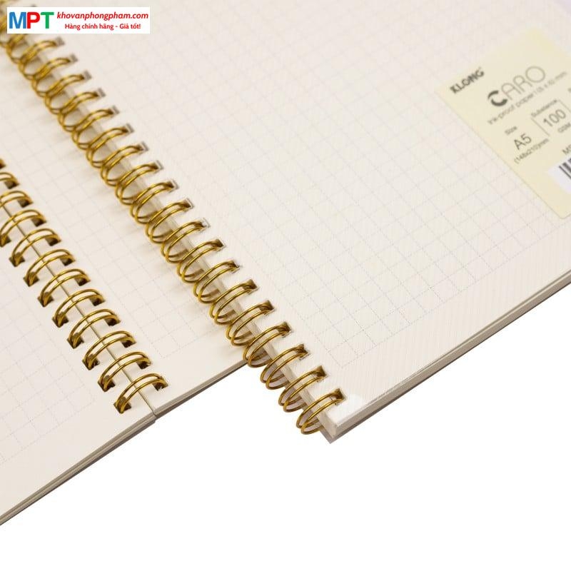 Sổ Dash Caro (6x6)mm lò xo kép bìa nhựa 2 mặt khổ A5 Klong 120 trang 592 - Định lượng 100gsm