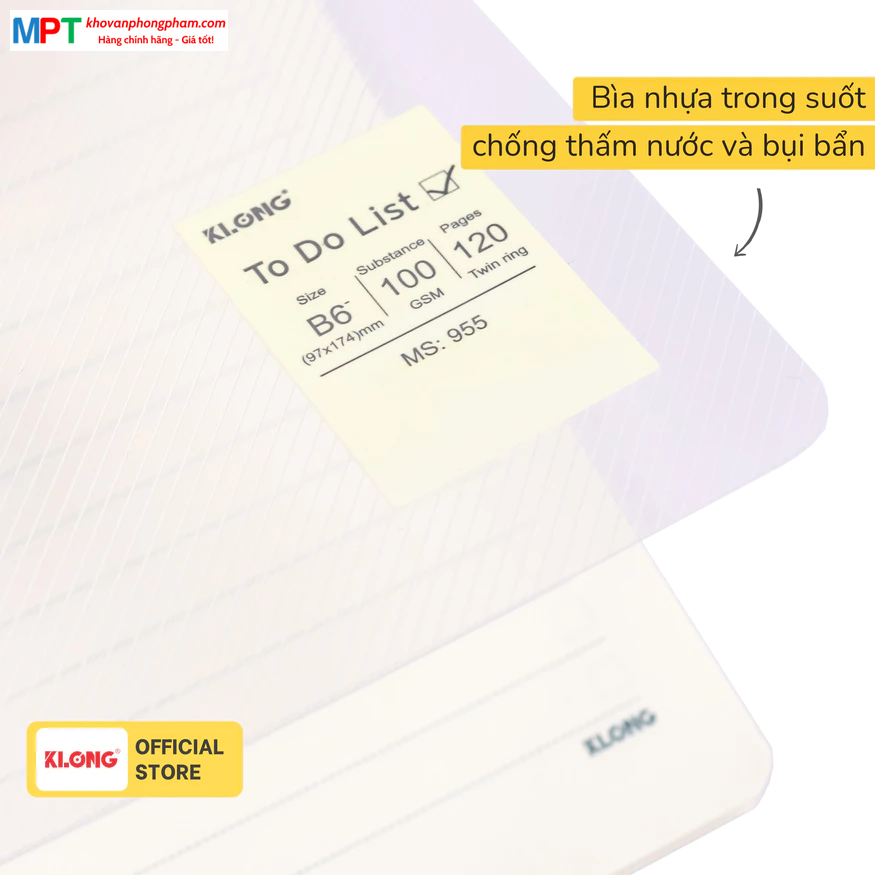 Sổ lò xo KLONG To Do List kép bìa nhựa 2 mặt khổ B6 120 trang 955 - Định lượng 100gsm - Kích thước 97x174mm