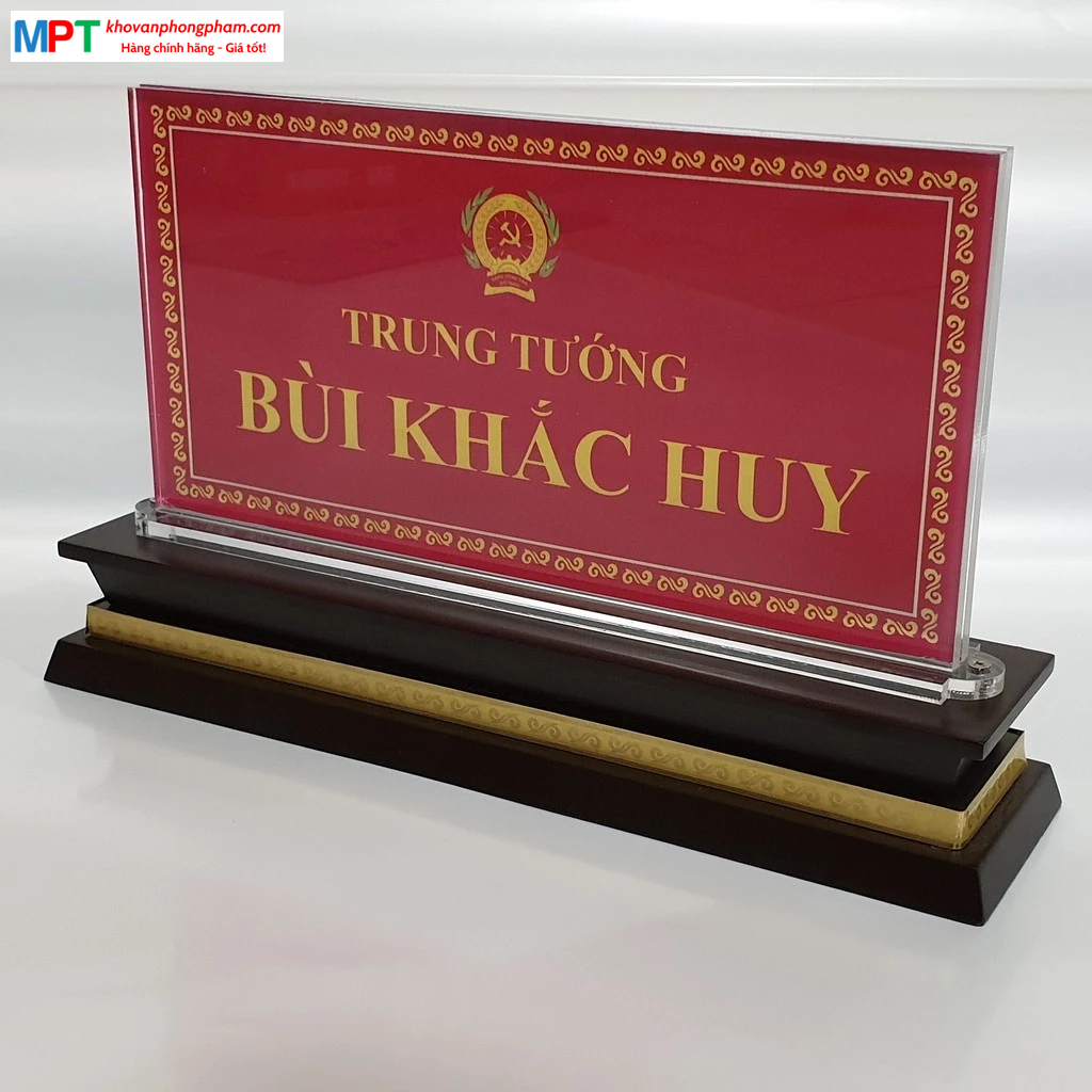 Biển chức danh mica đế gỗ 3 cấp kích thước 12x24cm - Bảng tên chức danh