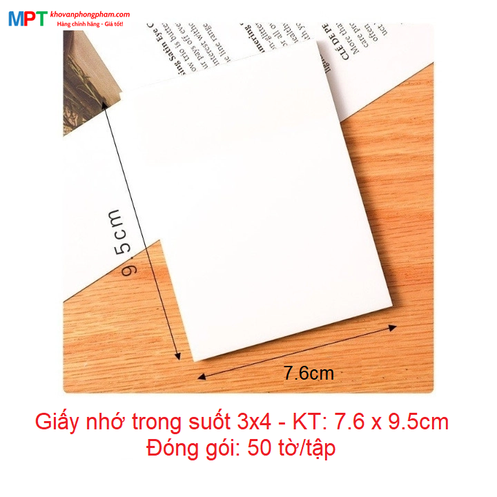 Giấy nhớ trong suốt 3x4 - Kích thước: 76x95mm - 50 tờ/tập