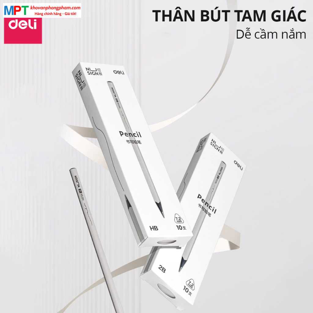 Bút chì Nusign Deli NS726-2B - Lõi đen cao cấp, thân bút hình tam giác