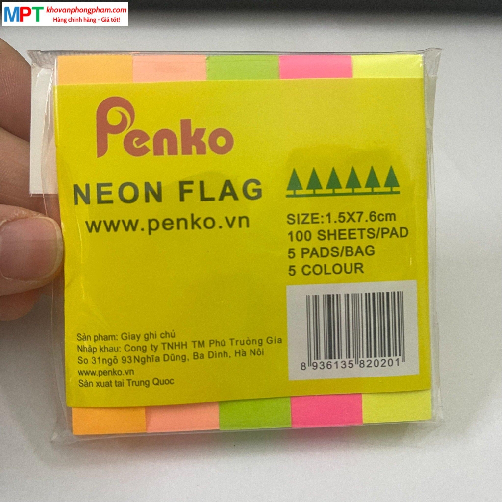 Giấy nhớ 5 màu giấy PENKO - Kích thước 1.5 x 7.6cm
