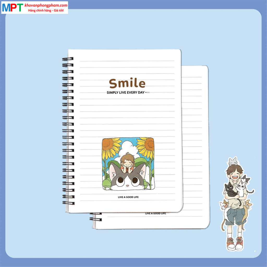 Sổ lò xo Hải Tiến bìa bồi cao cấp Smile khổ A6 200 trang 6751 - Định lượng dày 80g/m2