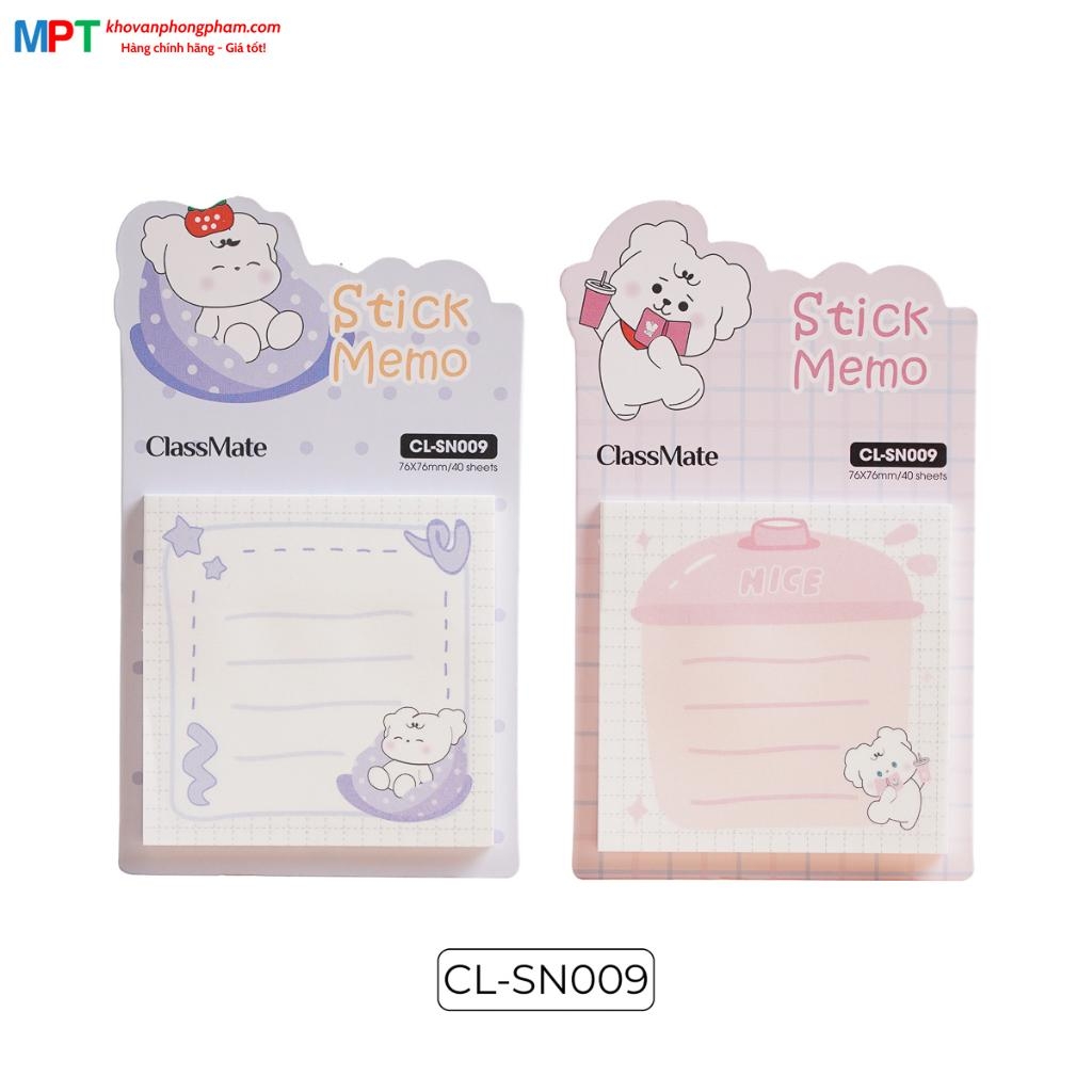 Giấy note ghi chú Clasmate CL-SN009 - hình cún trắng, 40 tờ/tập, kích thước 76x76mm
