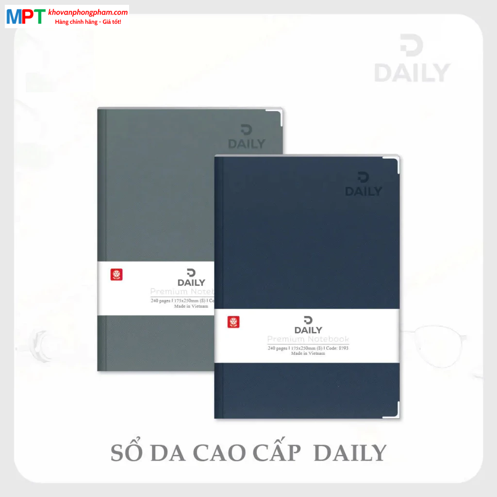 Sổ bìa da DAILY A4 - 240 trang 8809 - Kích thước 210 x 297mm - Định lượng 70gsm, dòng kẻ ngang