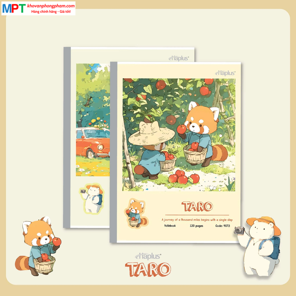 Vở kẻ ngang Haplus 120 trang TARO 9073 - Định lượng 70gsm, giấy vàng chống lóa - Mua 5 quyển tặng 1 bút bi